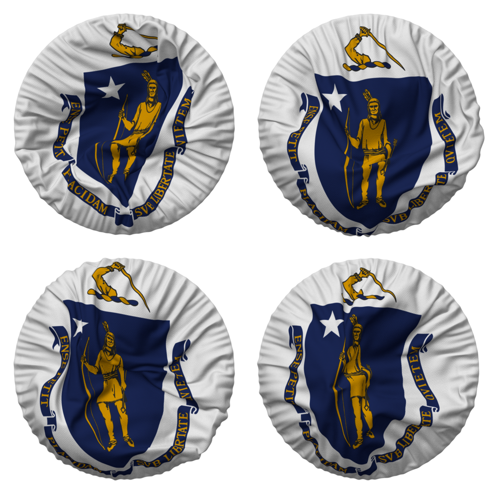 State of Massachusetts Flag in Round Shape Isolated with Four Different Waving Style, Bump Texture, 3D Rendering png