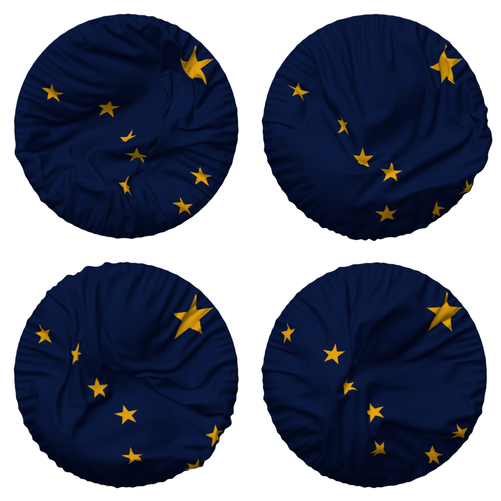 State of Alaska Flag in Round Shape Isolated with Four Different Waving Style, Bump Texture, 3D Rendering png