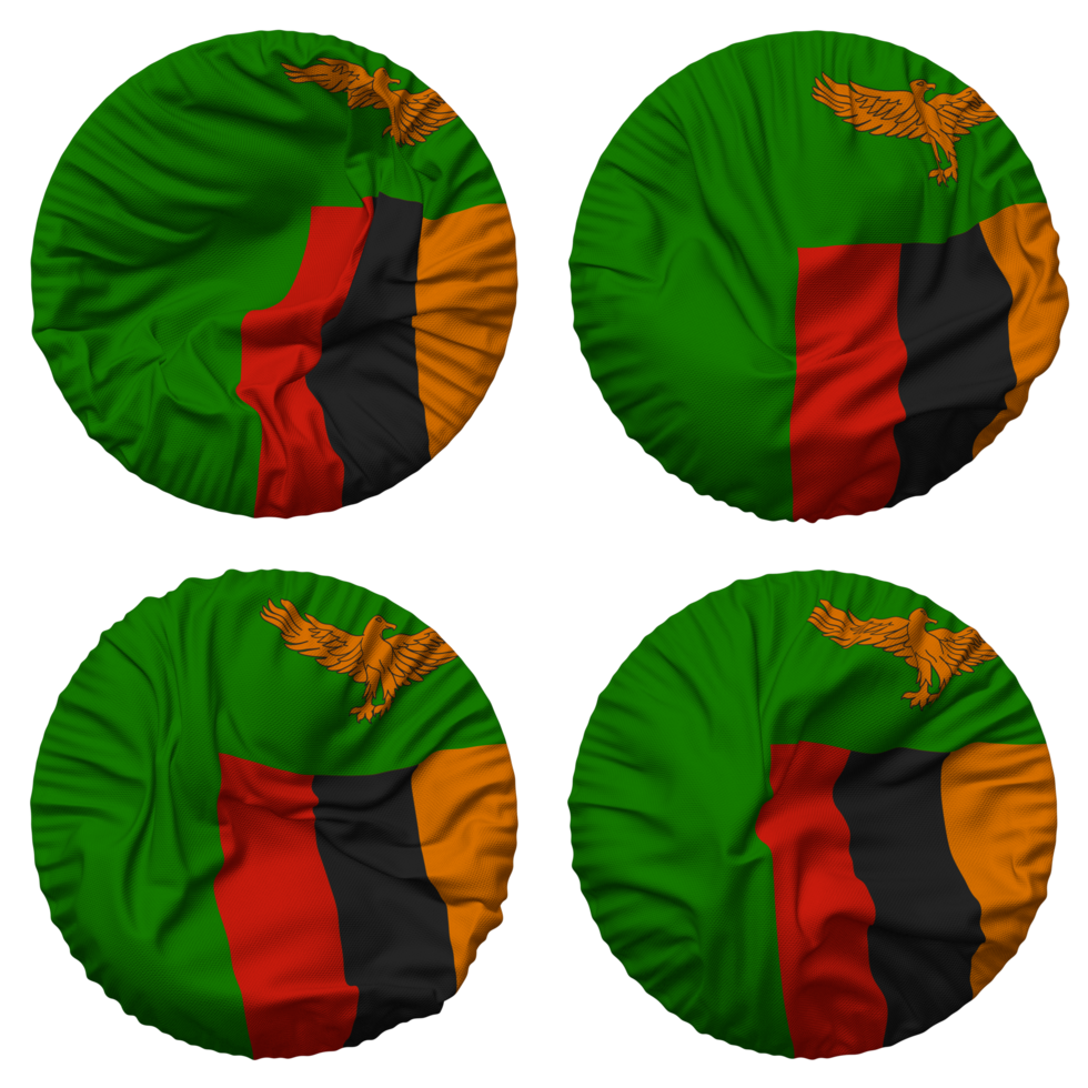 Zambia Flag in Round Shape Isolated with Four Different Waving Style, Bump Texture, 3D Rendering png