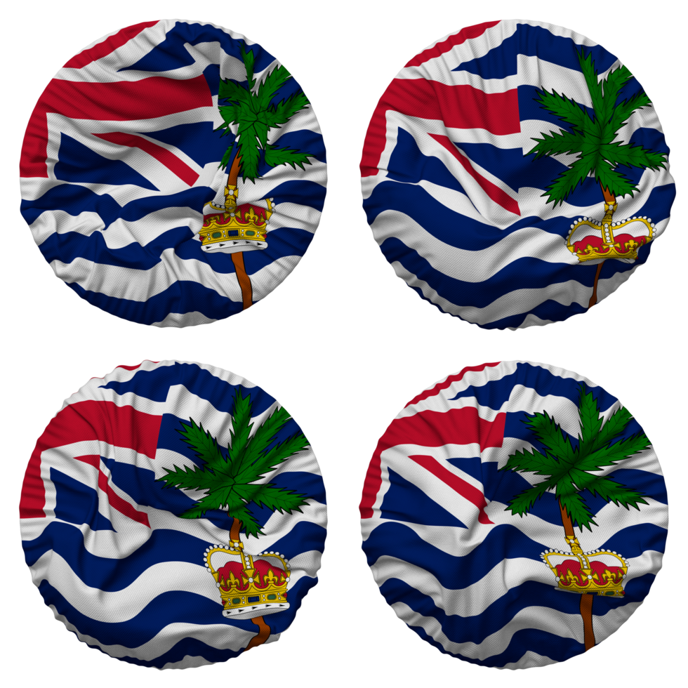 British Indian Ocean Territory, BIOT Flag in Round Shape Isolated with Four Different Waving Style, Bump Texture, 3D Rendering png