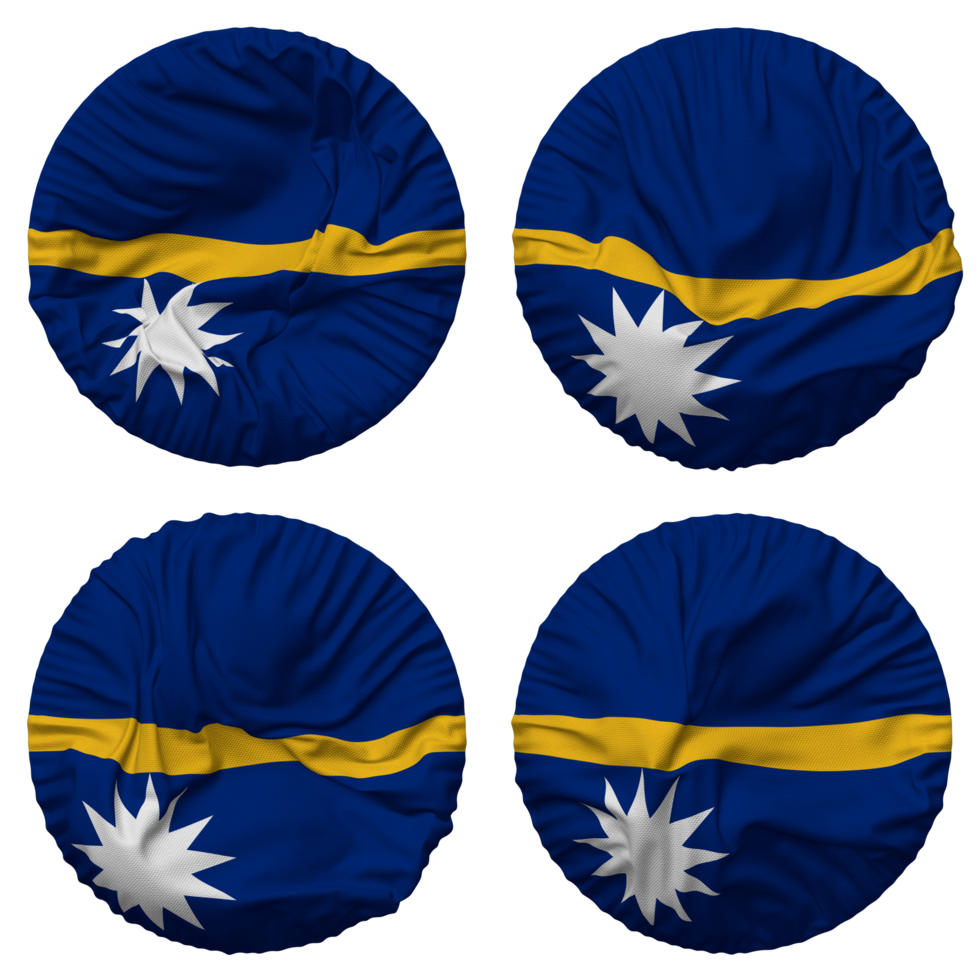 Nauru Flag in Round Shape Isolated with Four Different Waving Style, Bump Texture, 3D Rendering png