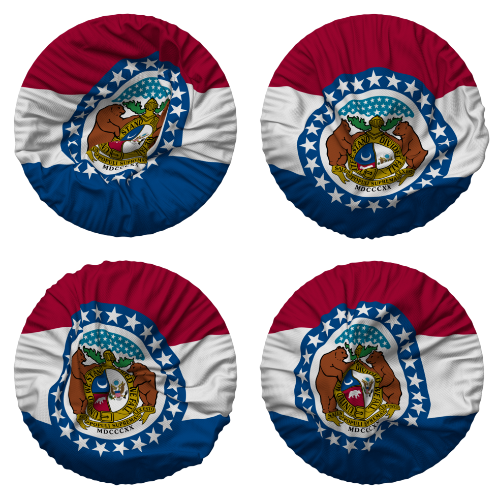 State of Missouri Flag in Round Shape Isolated with Four Different Waving Style, Bump Texture, 3D Rendering png