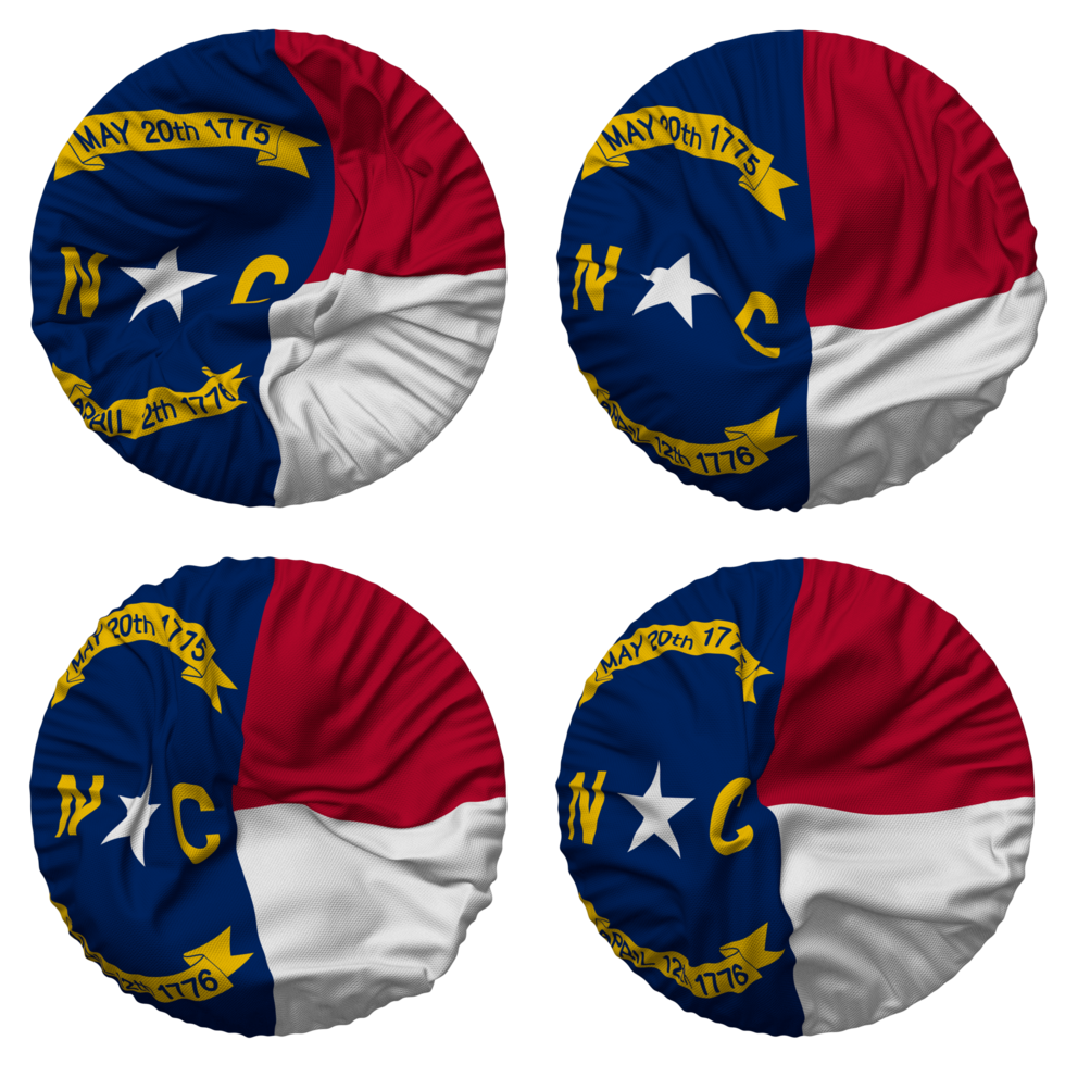 State of North Carolina Flag in Round Shape Isolated with Four Different Waving Style, Bump Texture, 3D Rendering png