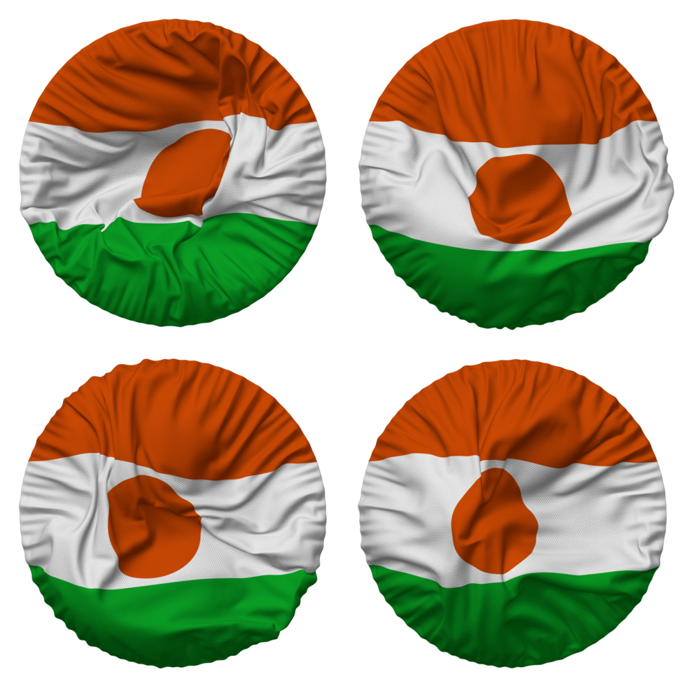 Niger Flag in Round Shape Isolated with Four Different Waving Style, Bump Texture, 3D Rendering png