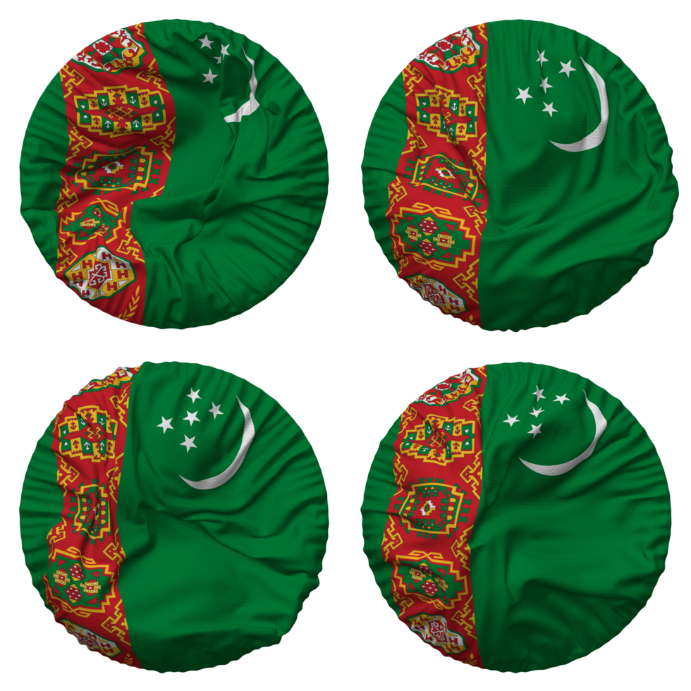 Turkmenistan Flag in Round Shape Isolated with Four Different Waving Style, Bump Texture, 3D Rendering png