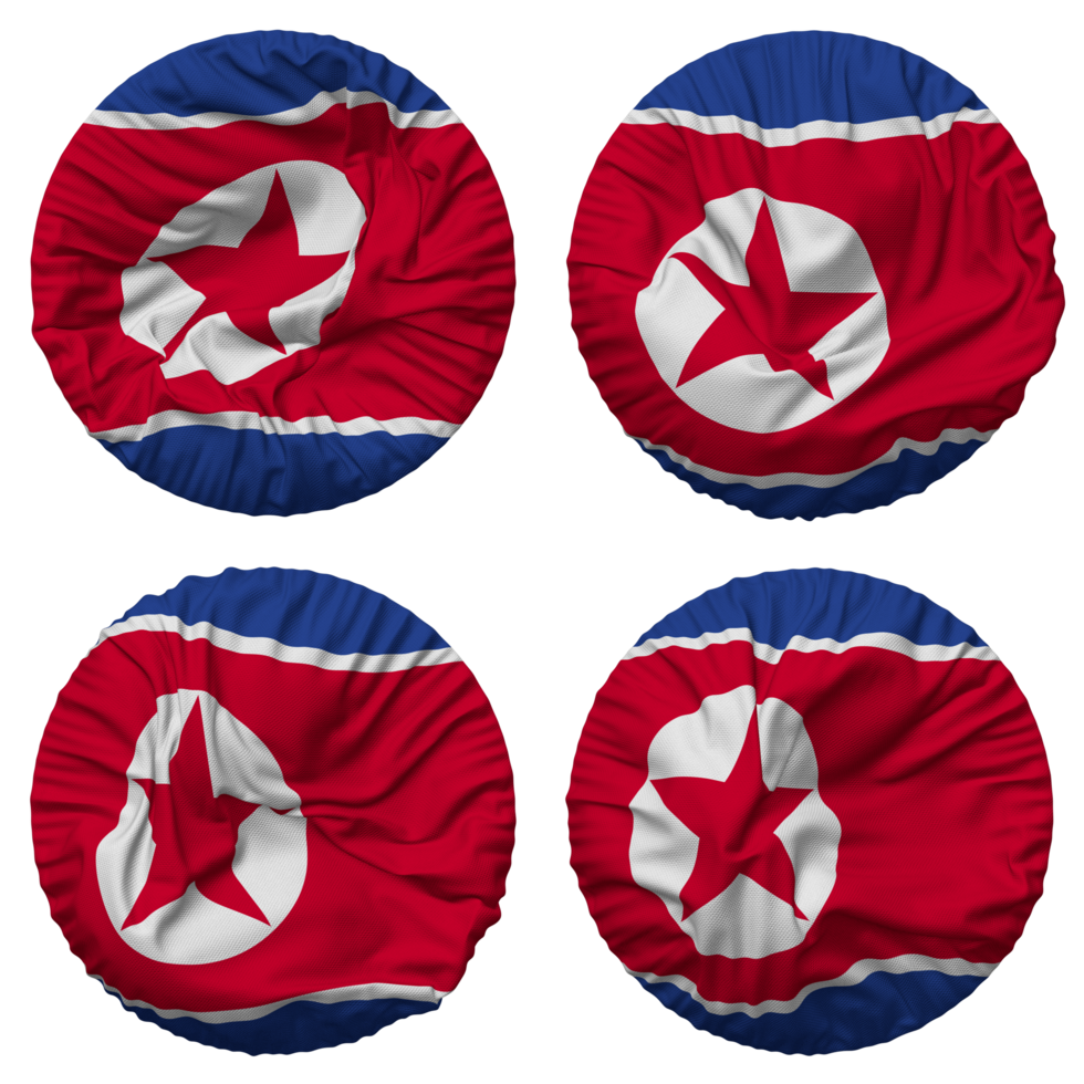 North Korea Flag in Round Shape Isolated with Four Different Waving Style, Bump Texture, 3D Rendering png