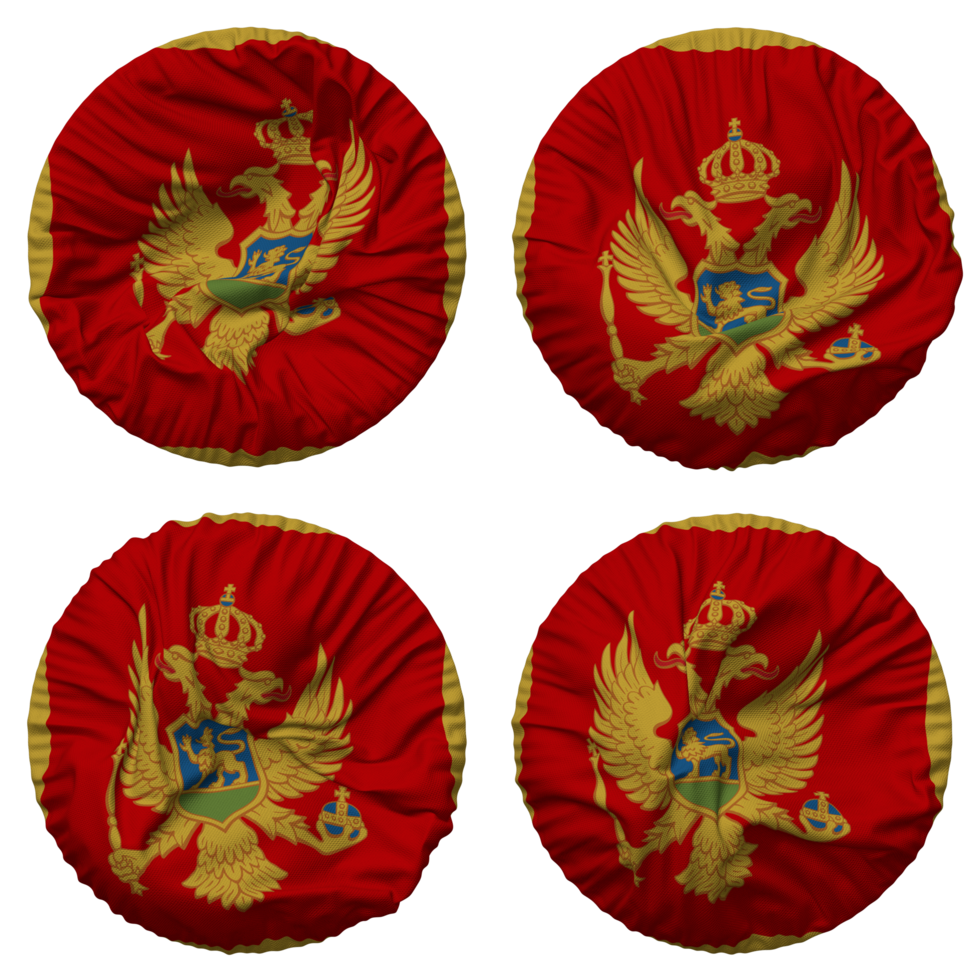 Montenegro Flag in Round Shape Isolated with Four Different Waving Style, Bump Texture, 3D Rendering png
