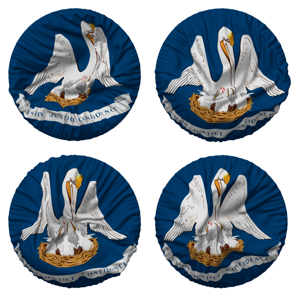 State of Louisiana Flag in Round Shape Isolated with Four Different Waving Style, Bump Texture, 3D Rendering png