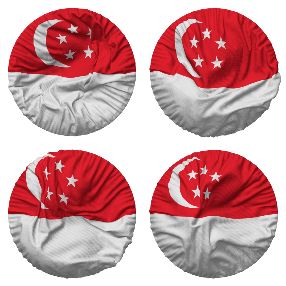 Singapore Flag in Round Shape Isolated with Four Different Waving Style, Bump Texture, 3D Rendering png