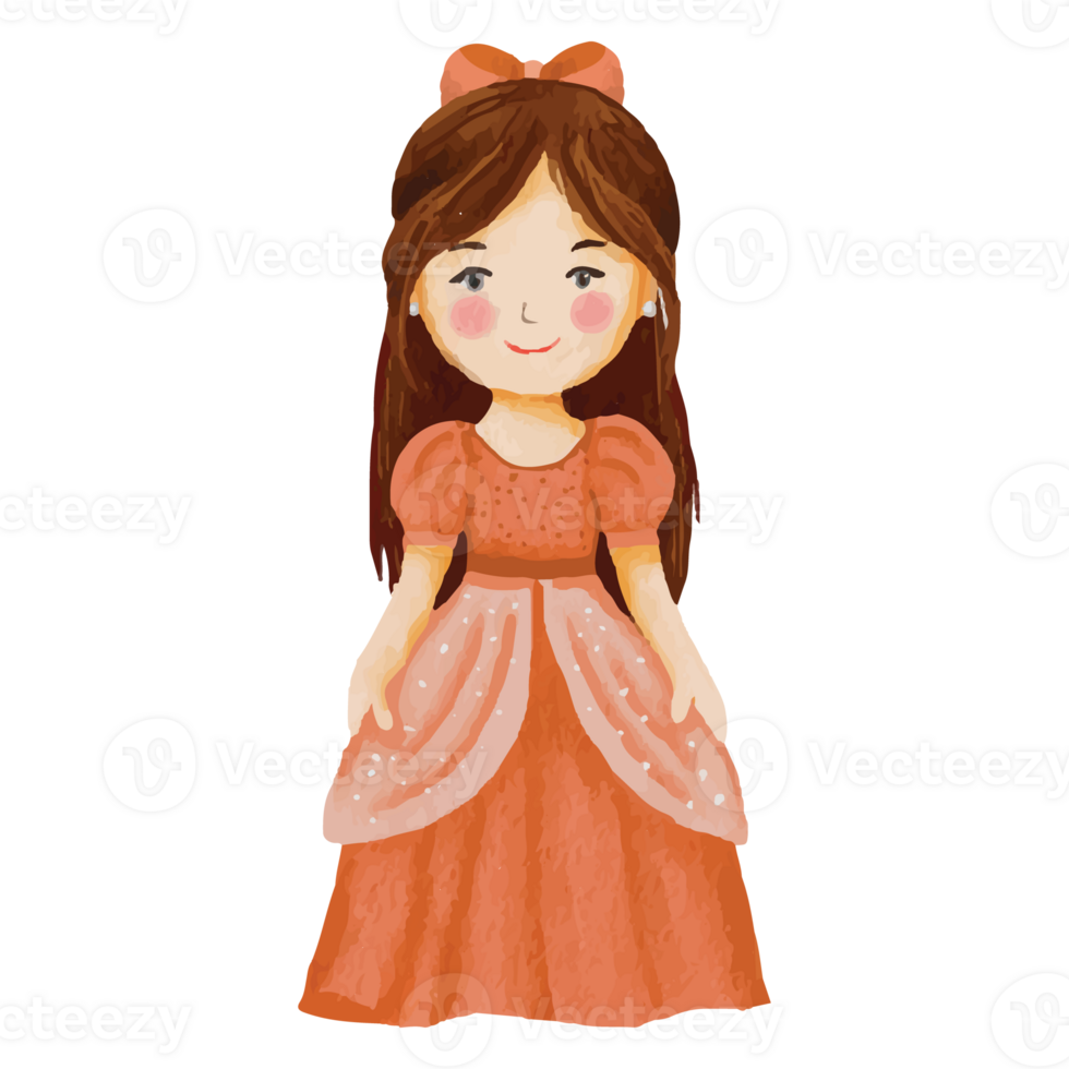 Little princess in a Orange Dress Clip art Element Transparent Background png