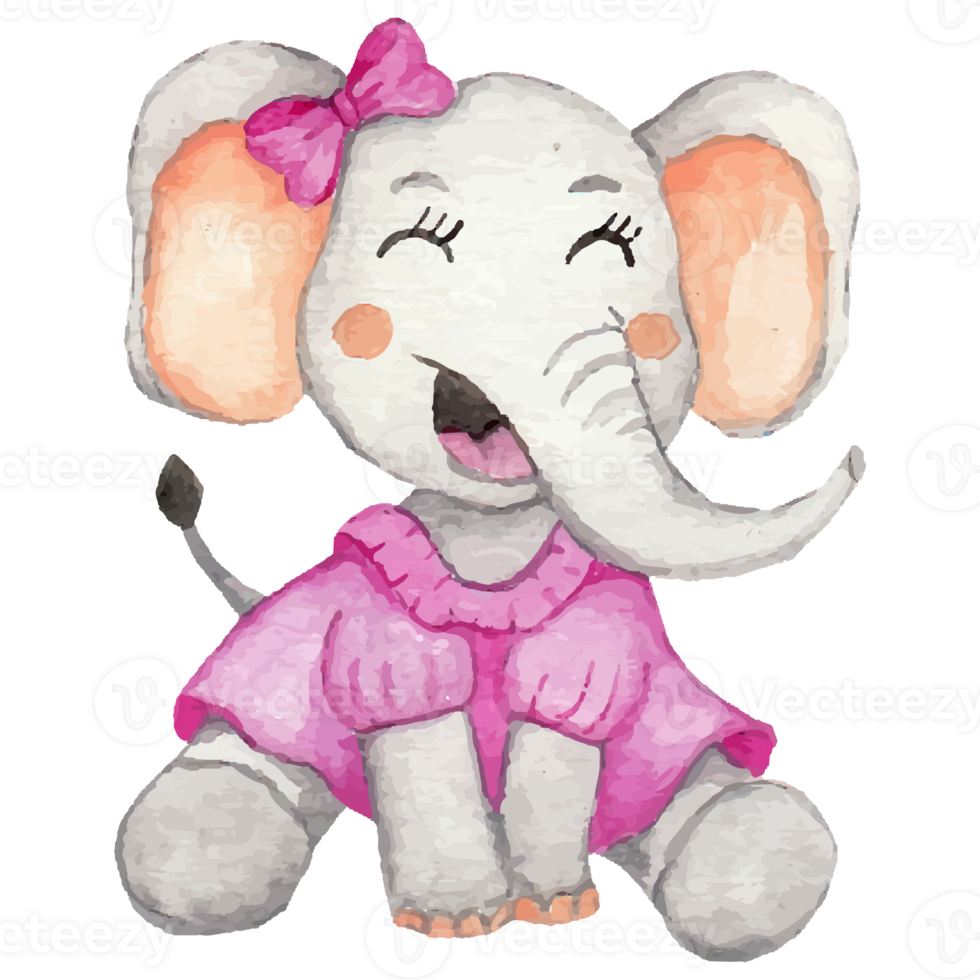 Cute elephant with a flower cartoon hand drawn Clip art Element Transparent Background png