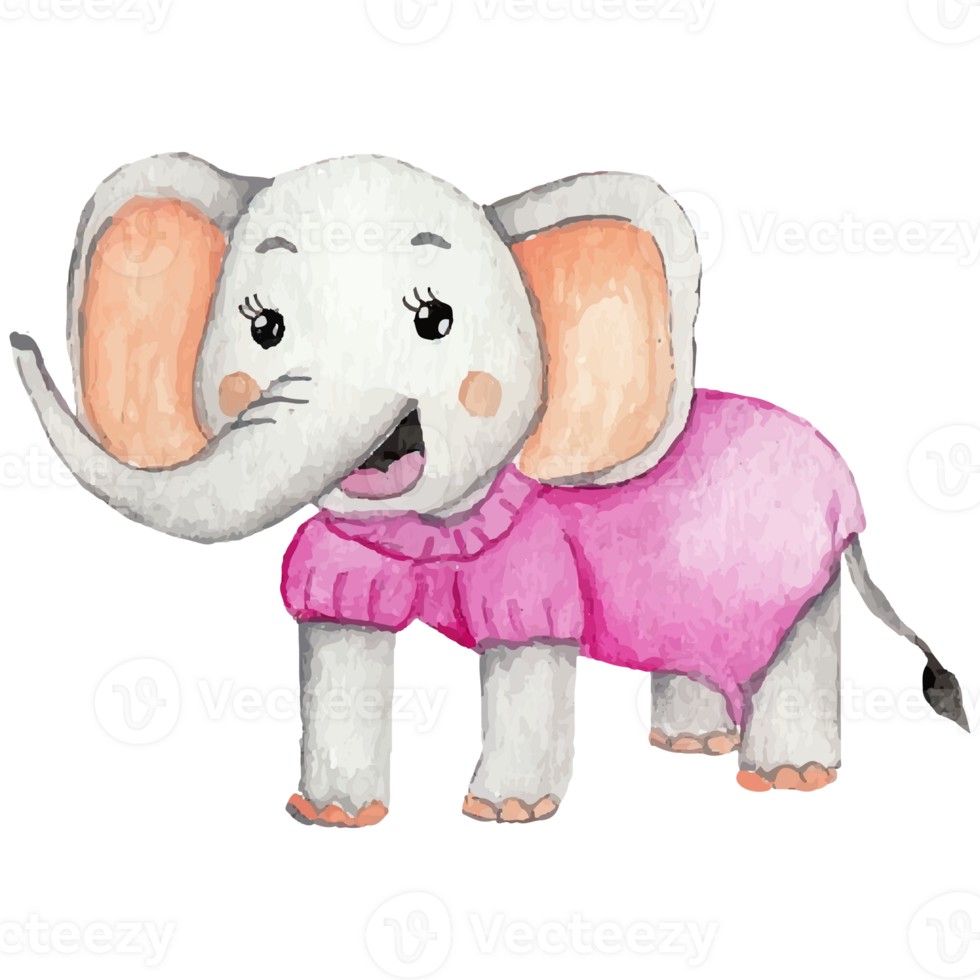 Cute elephant with a flower cartoon hand drawn Clip art Element Transparent Background png