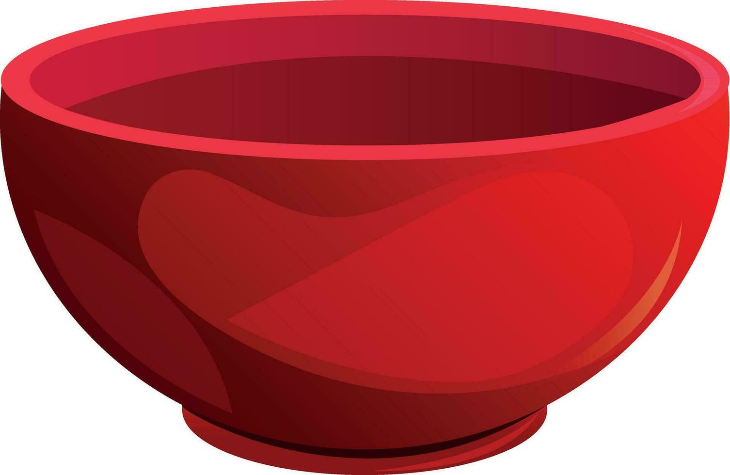 Red empty ceramic bowl. Kitchenware, kitchen utensil. Cartoon vector illustration.