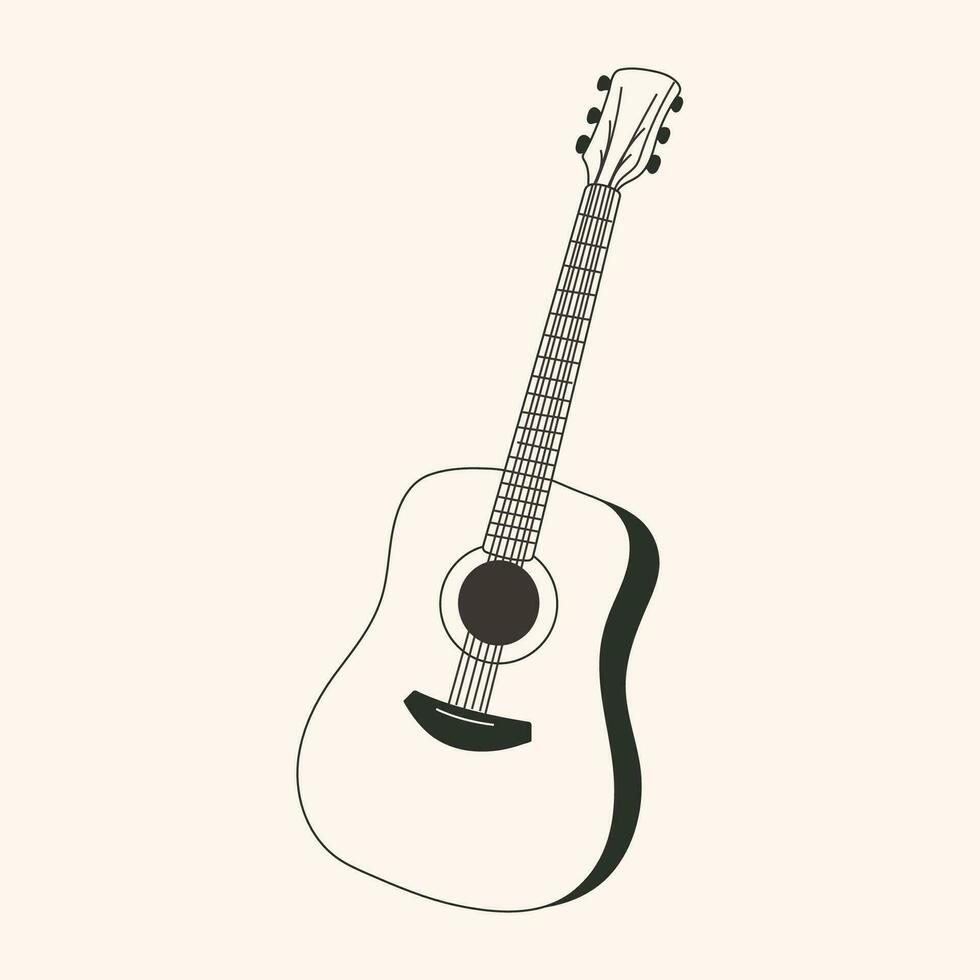 negro y blanco retro acústico guitarra aislado en blanco antecedentes. vector ilustración