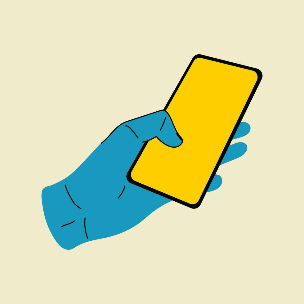 Hand holding smartphone. Vector illustration in flat style