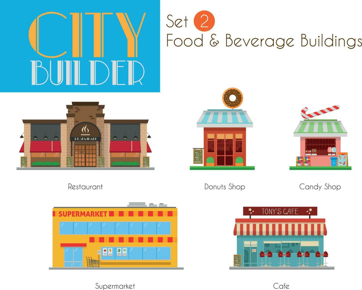 ciudad constructor conjunto 2. comida y bebida edificios vector