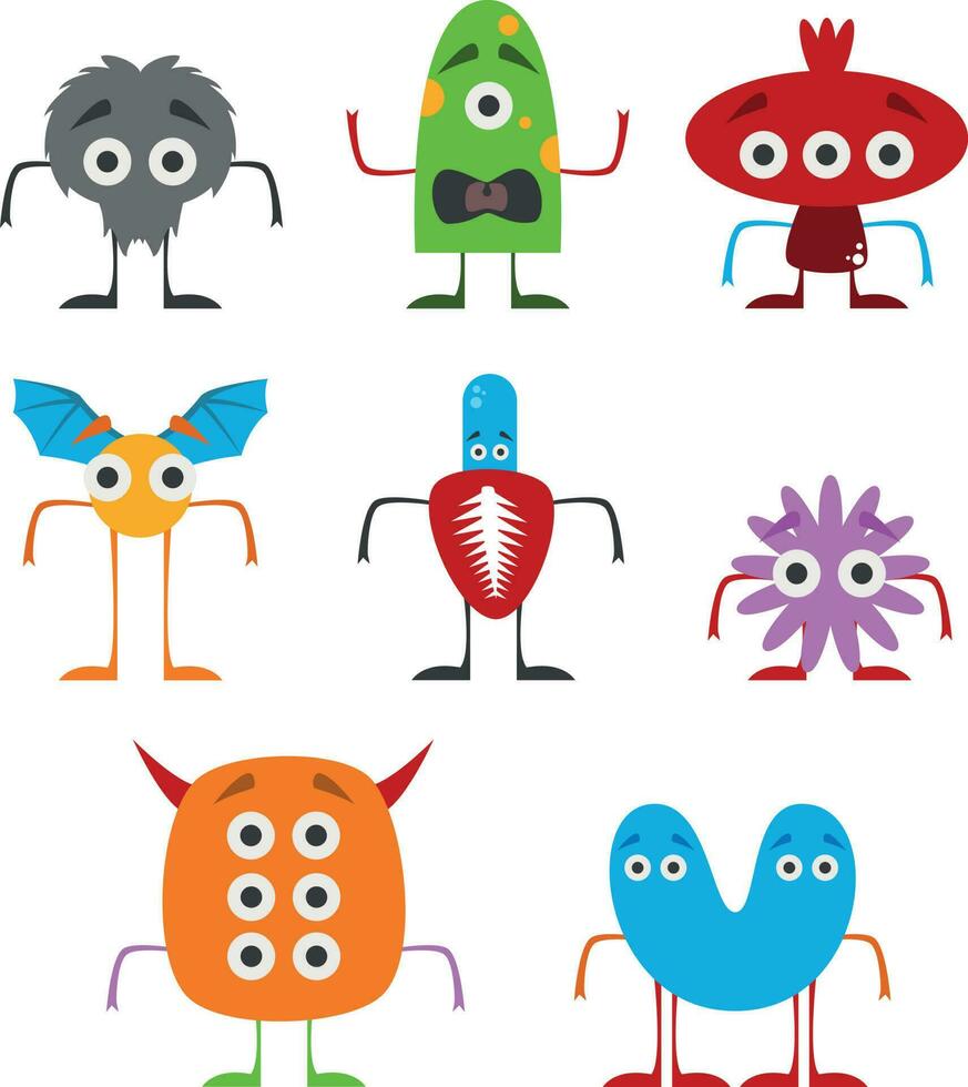 Set of funny monsters vector illustration in white background. Isolated.