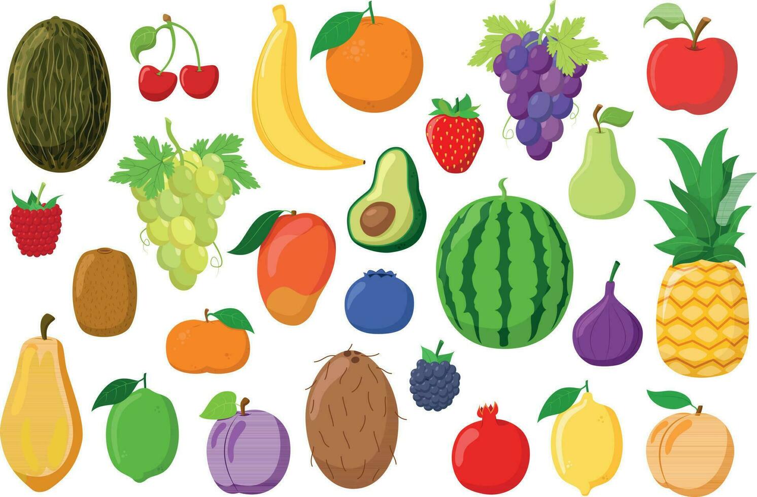 Fruits Collection. Set of 26 different fruits in cartoon style Vector illustration