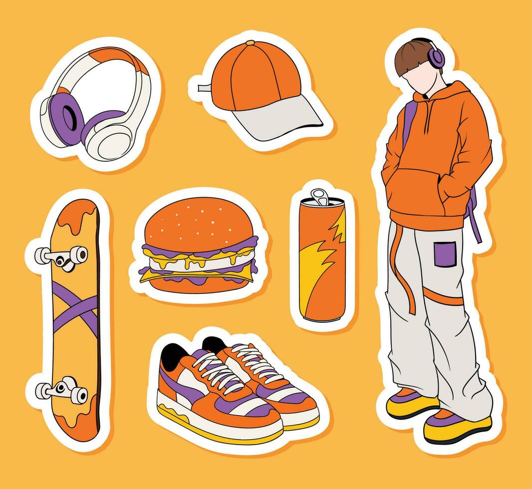 colorful hand drawn trendy stickers collection vector