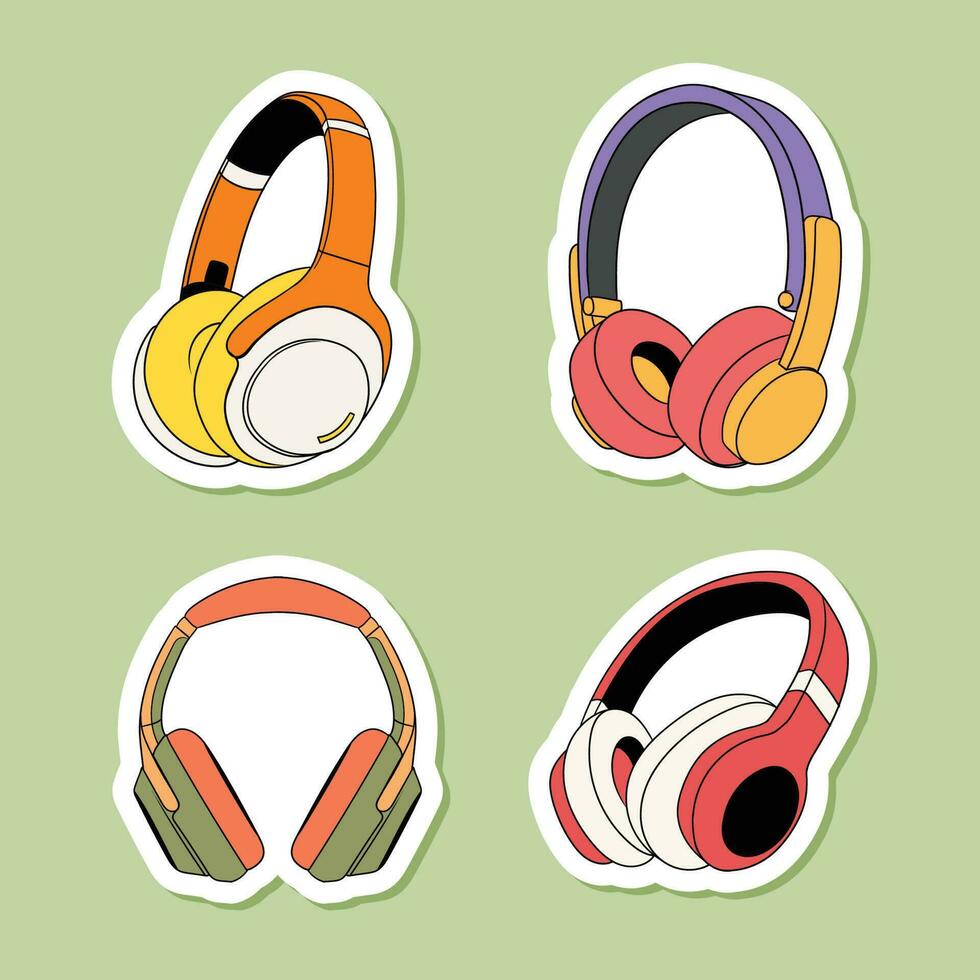 Set of colorful hand drawn headphones illustration vector