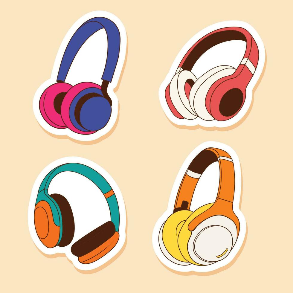 Set of colorful hand drawn headphones illustration vector