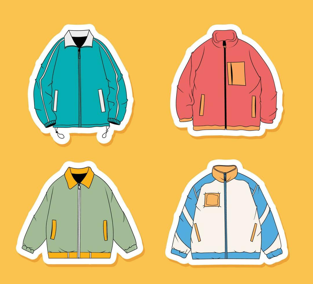 conjunto de frio chaqueta pegatinas colección vector