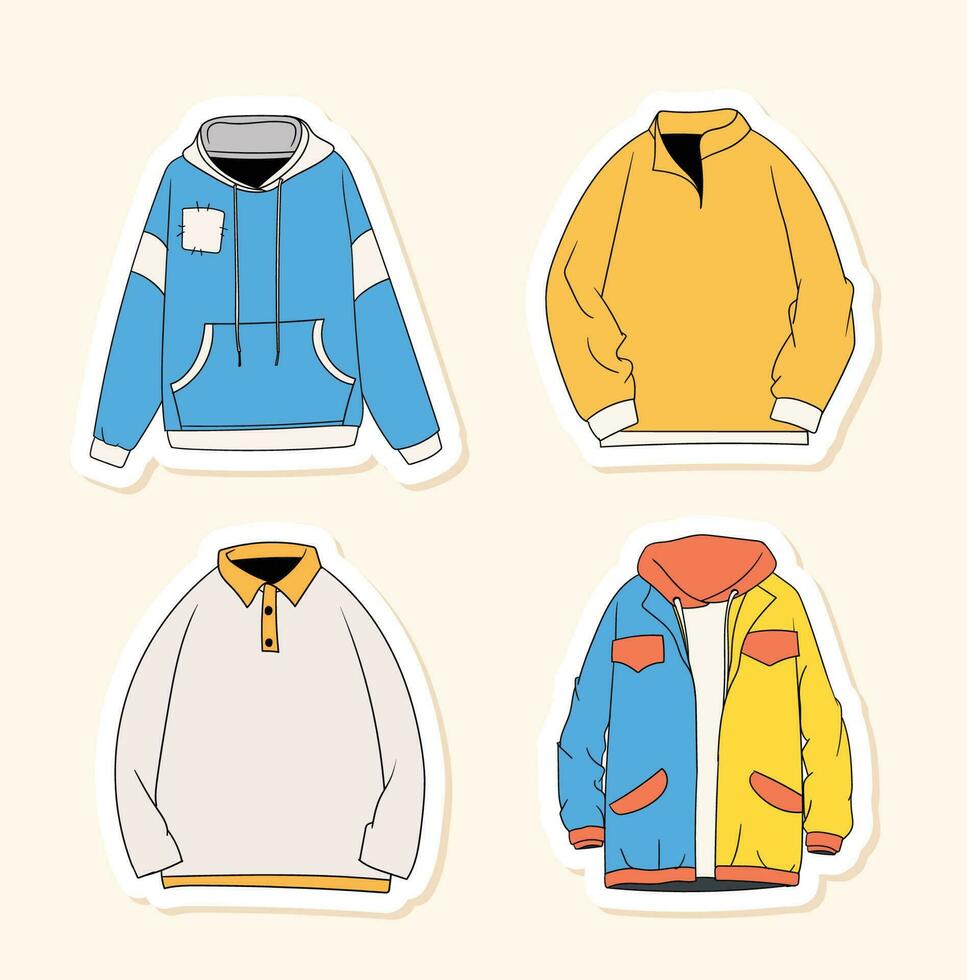 conjunto de frio chaqueta pegatinas colección vector