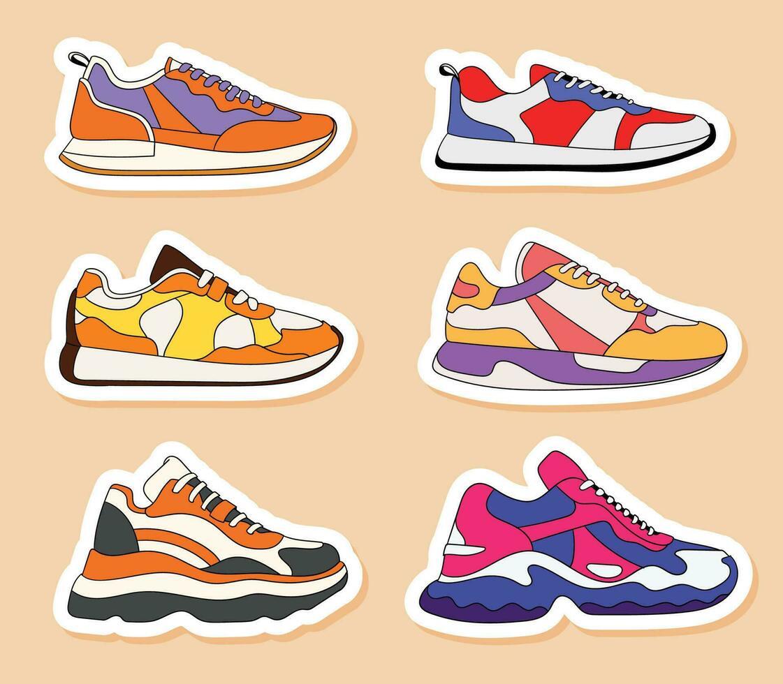 set of cool sneakers stickers collection vector