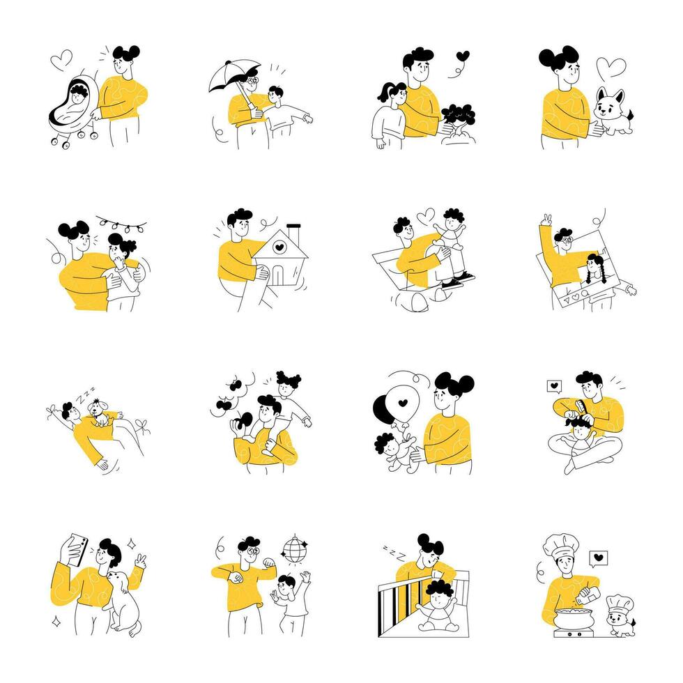 Set of Family Love Sketchy Illustrations vector