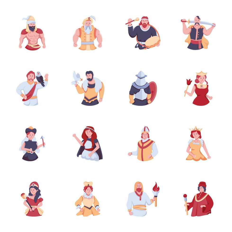 Set of Ancient Rulers Flat Icons vector
