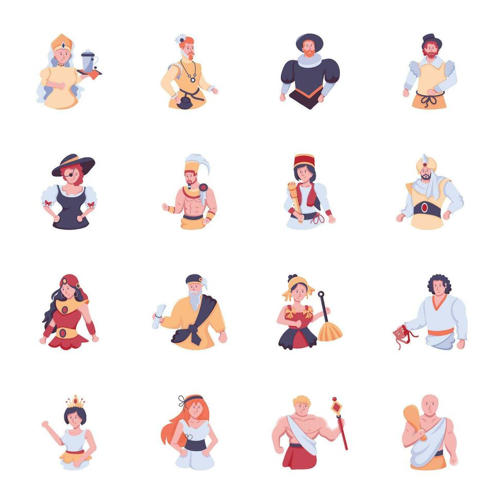 Modern Pack of Ancient Characters Flat Icons vector