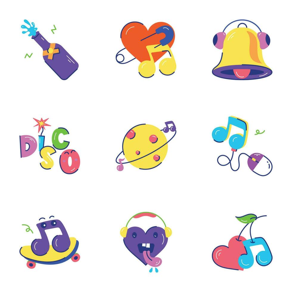 Set of Colourful Fun Flat Stickers vector