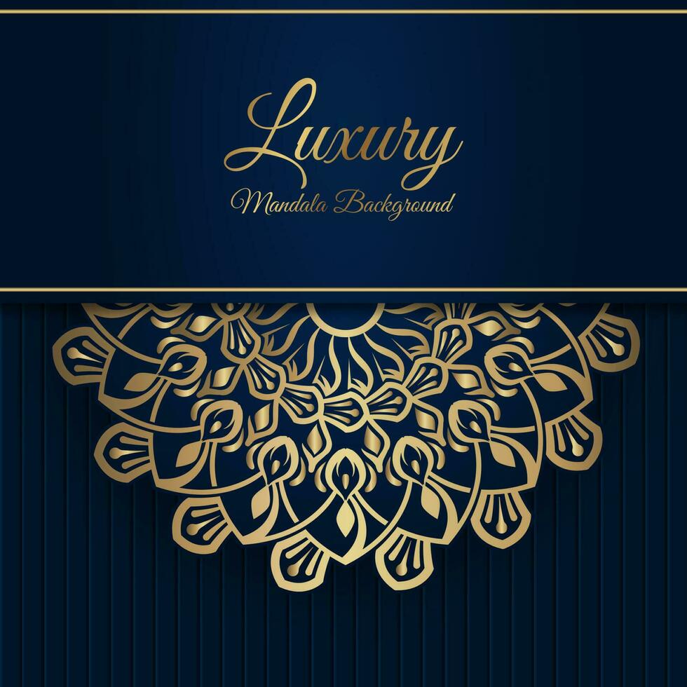 Blue background with golden mandala ornament vector