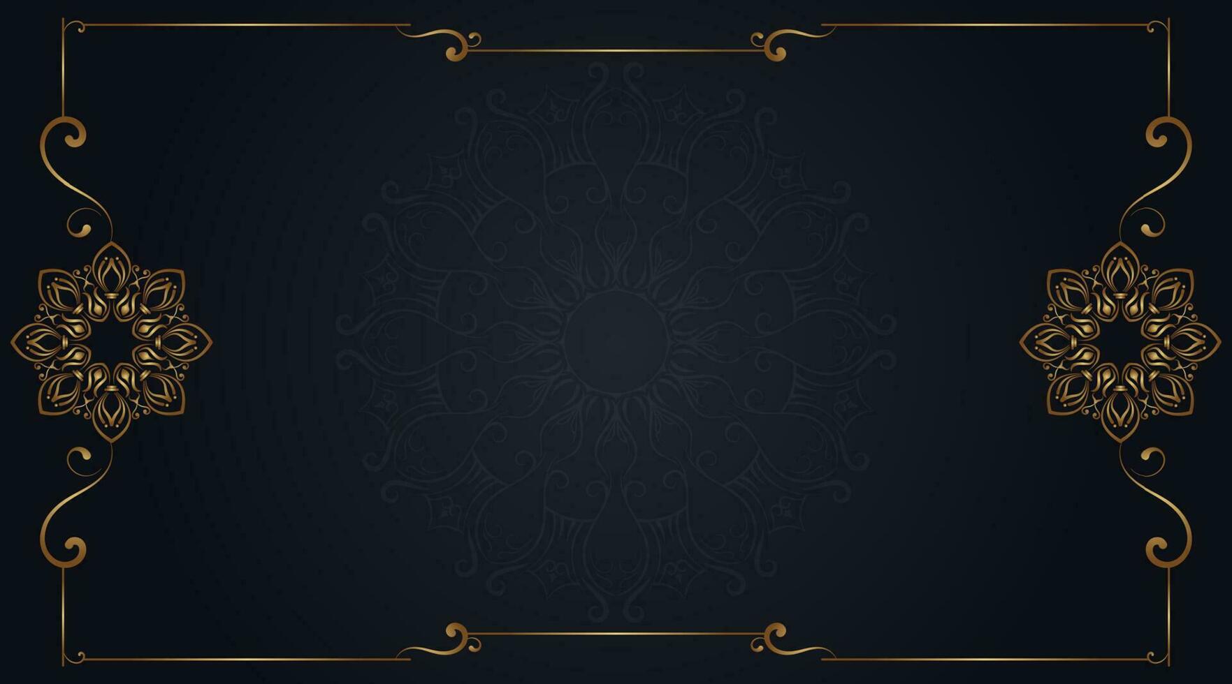 Black background with golden mandala ornament vector