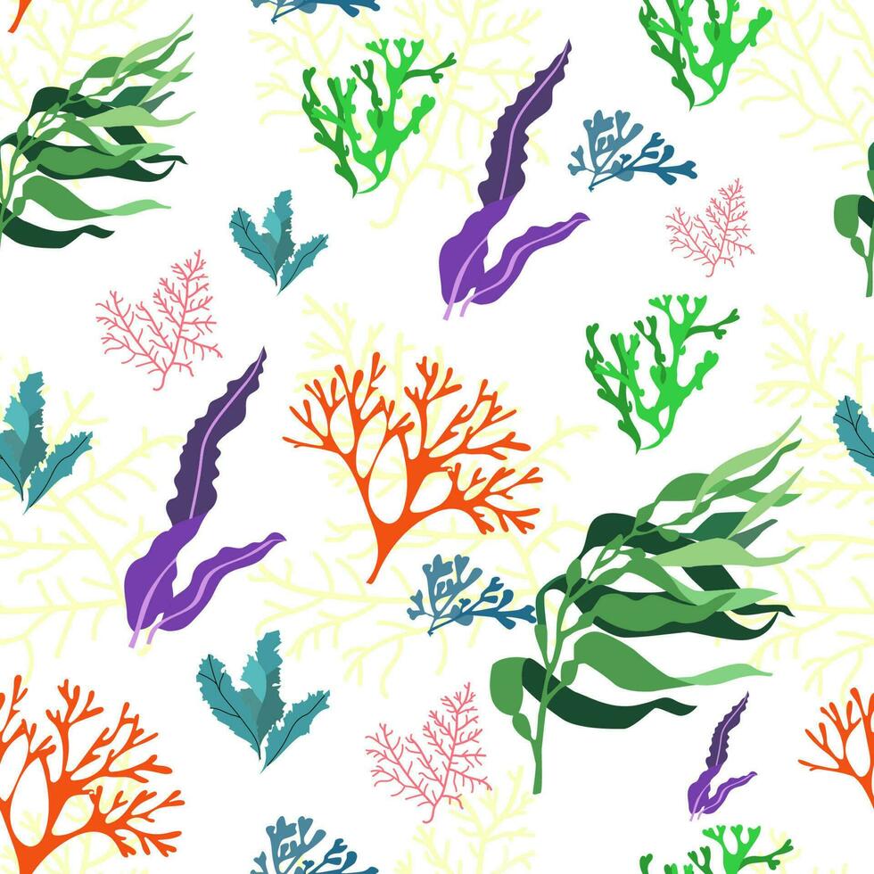 Seamless pattern, seaweed colorfull. Designs for textiles, wallpaper and prints. Minimalistic algae vector