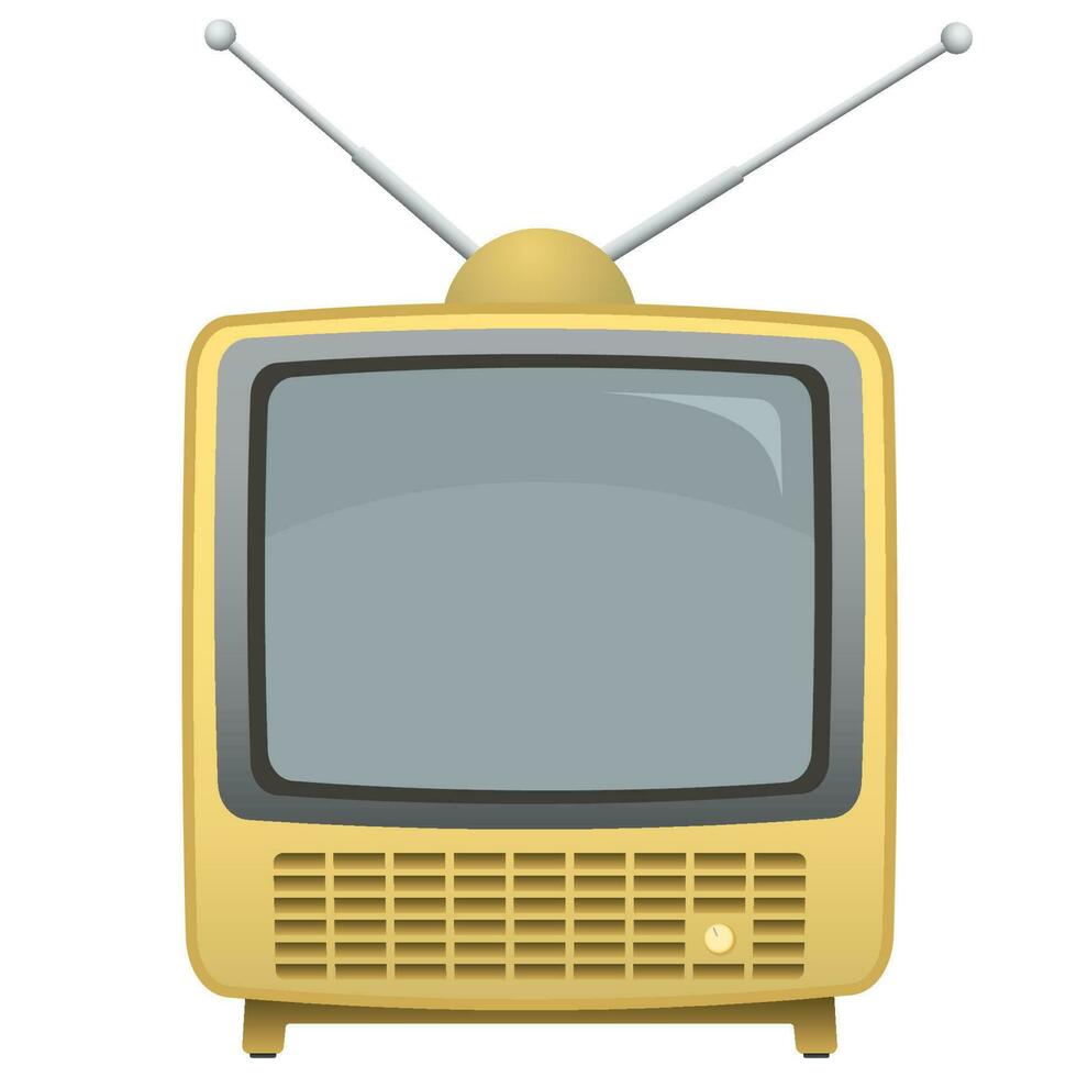 Retro TV yellow color front view with blank space at screen. Vintage television isolated flat design vector illustration.
