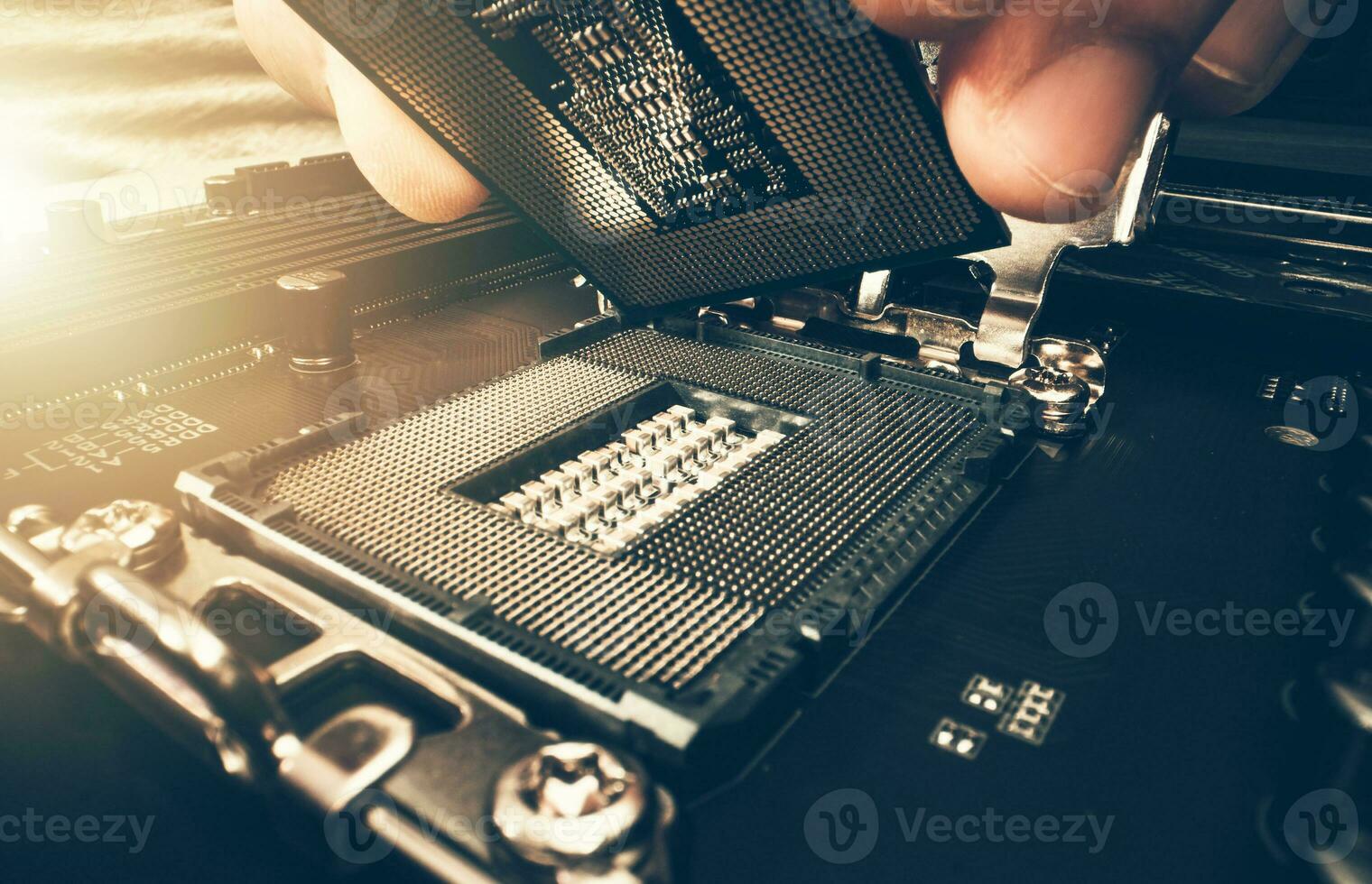 Computer Technician Installing New Modern Processor photo