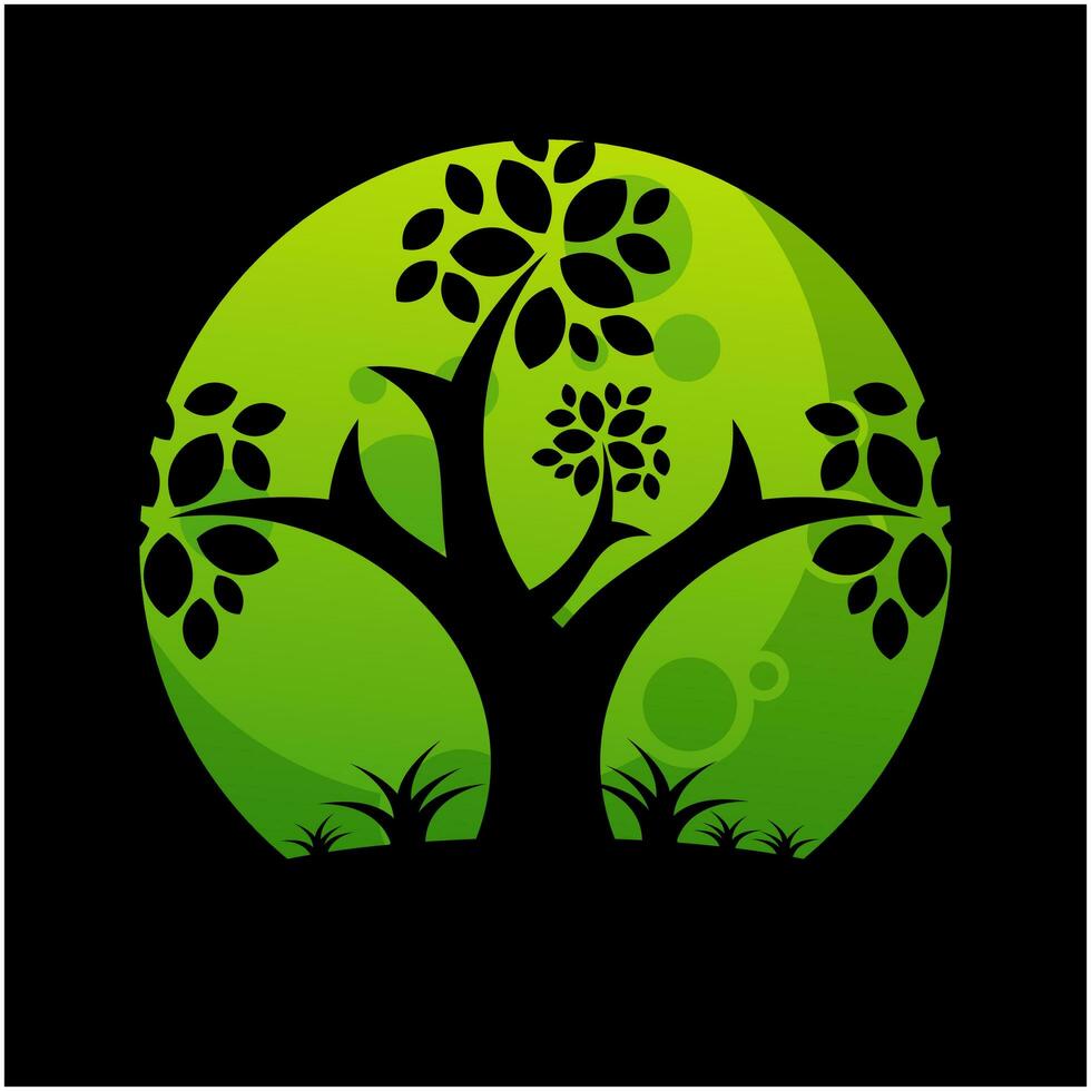 tree and moon icon logo design vector
