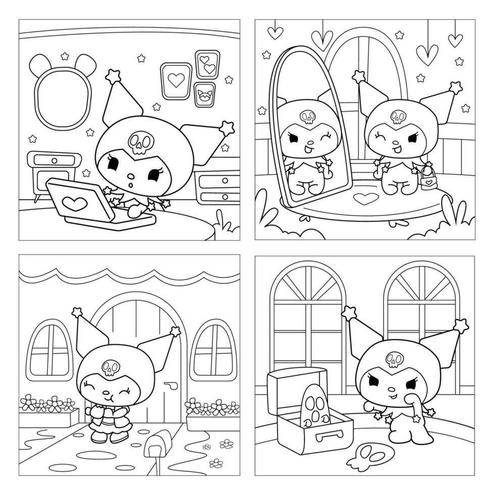 Story of Cute Rabbit Coloring Book Pages vector