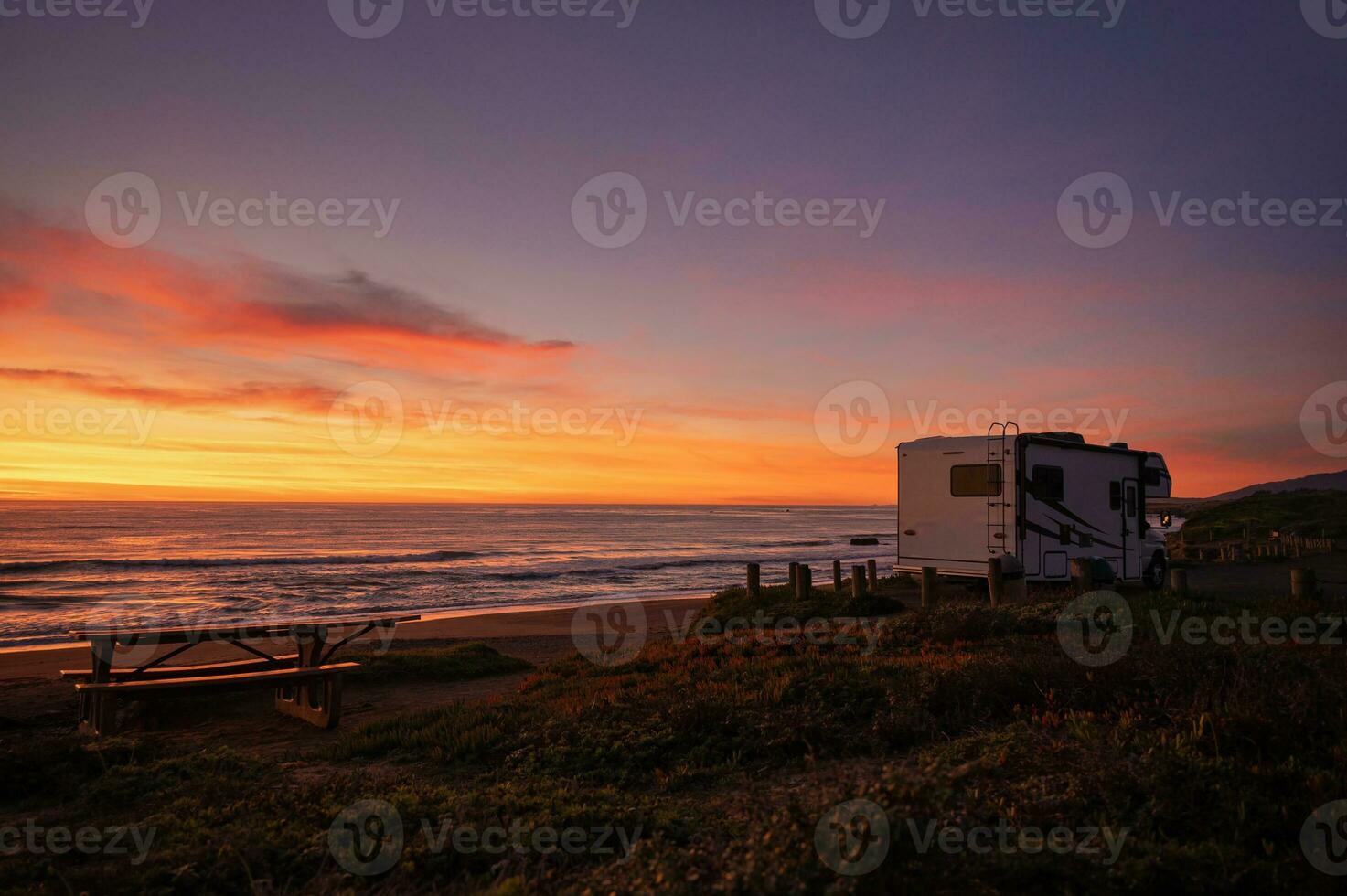 Scenic Pacific Ocean Sunset From a Camper Van Class C Motorhome photo