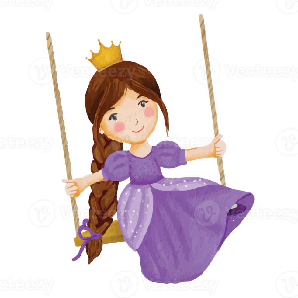 Little princess in a Purple Dress Clip art Element Transparent Background png