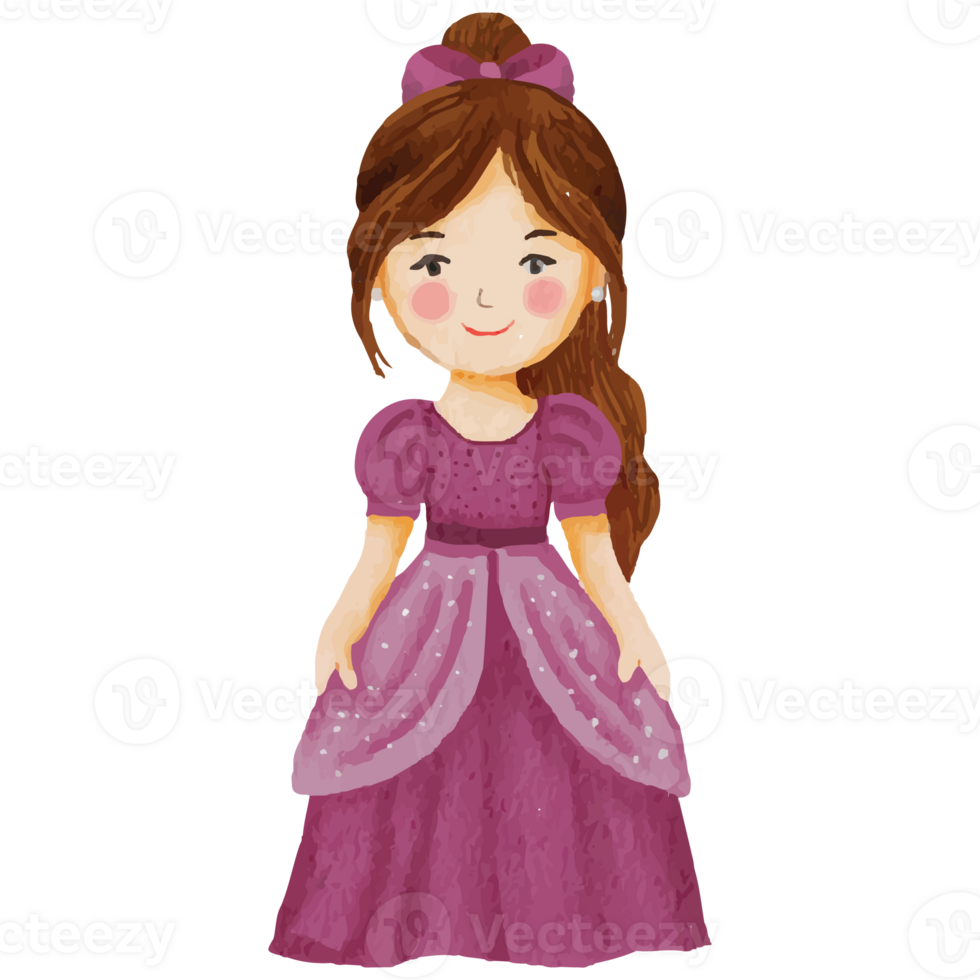 Little princess in a Magenta Dress Clip art Element Transparent Background png