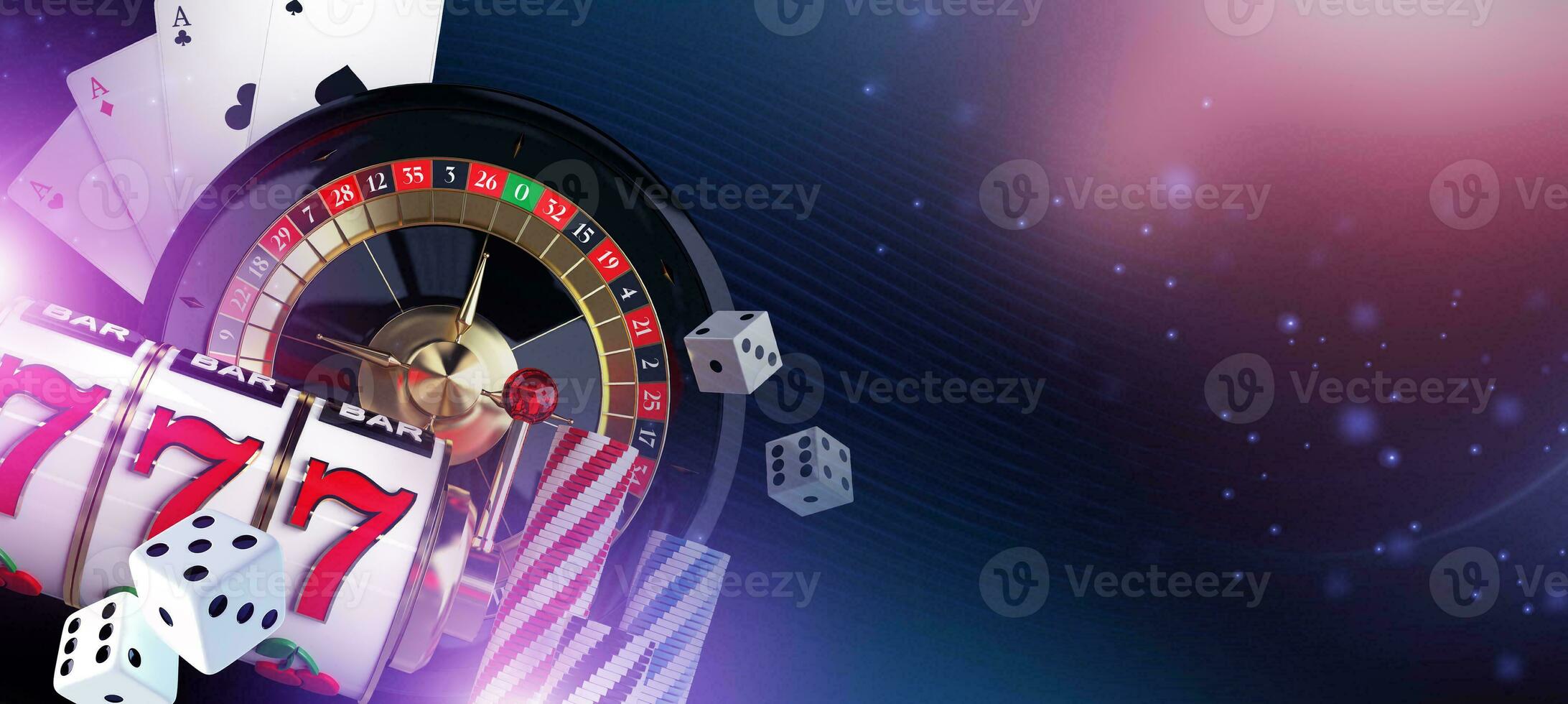 Casino Banner Background 3D Illustration. Mysterious Glowing Lights. photo