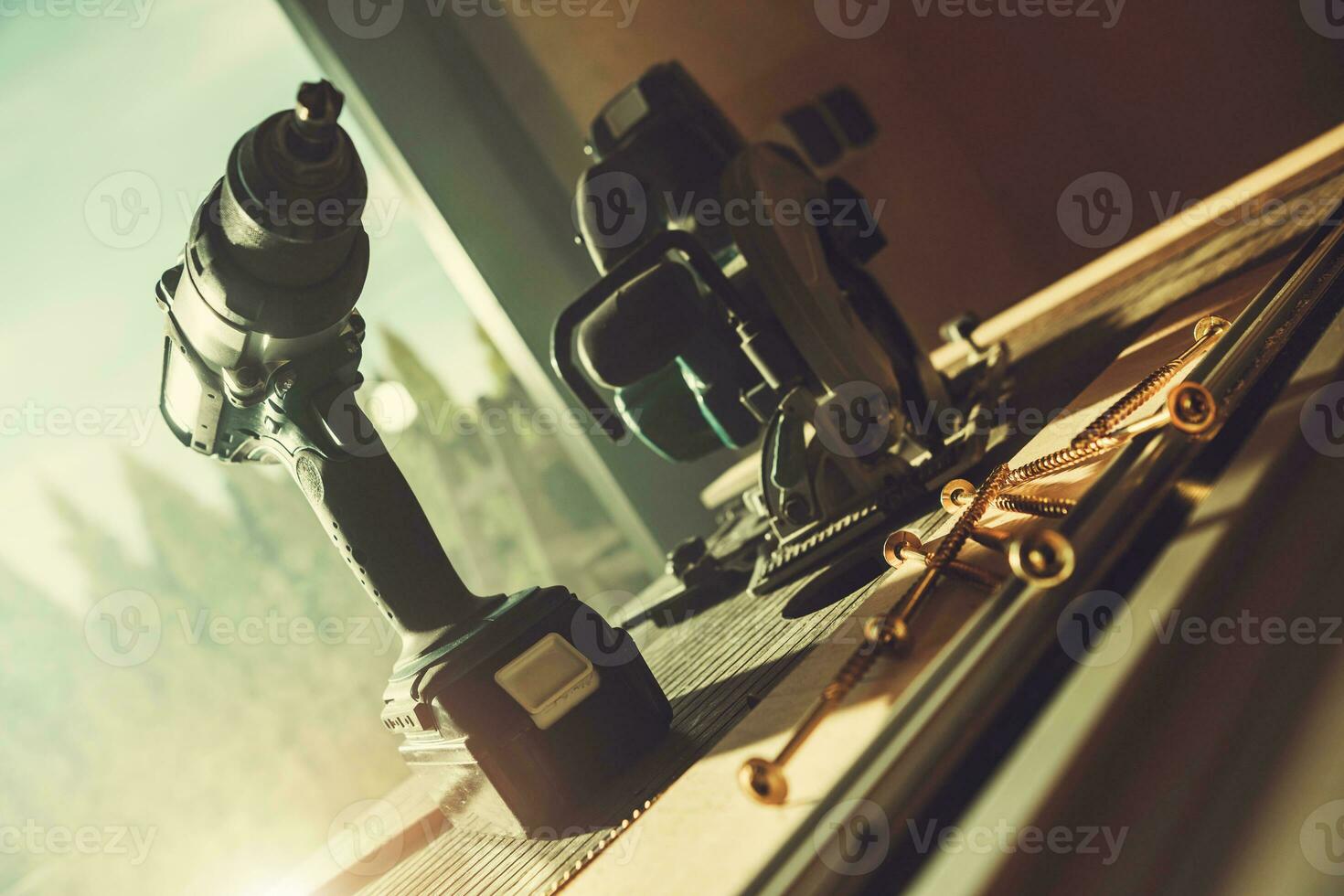 Cordless Battery Powered Tools Inside a Workshop photo