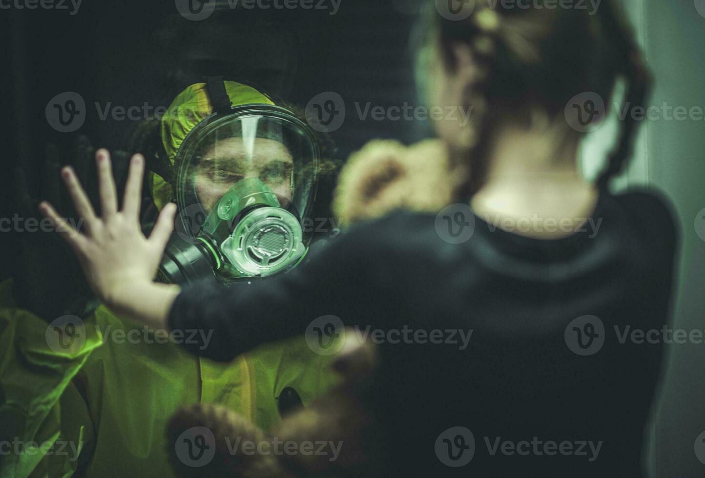 Man in hazmat suit with little girl photo