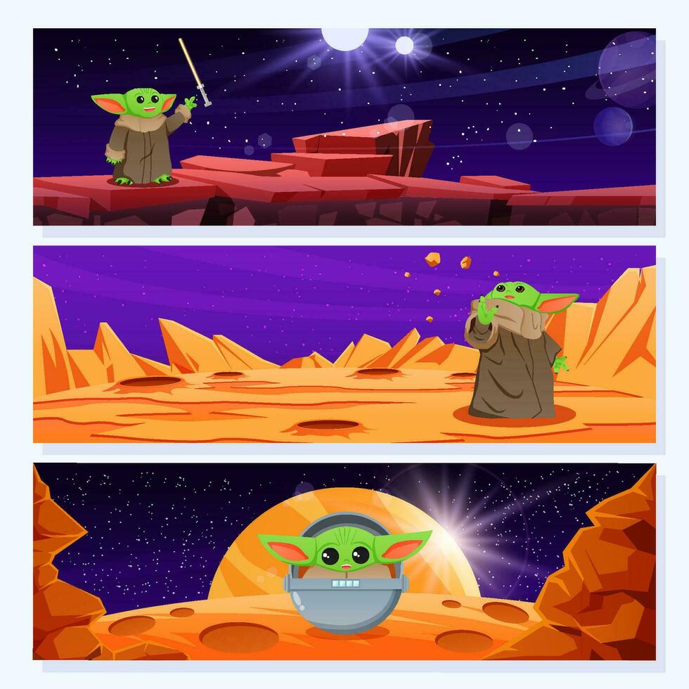 Cute Alien Baby in Outer Space Banner vector