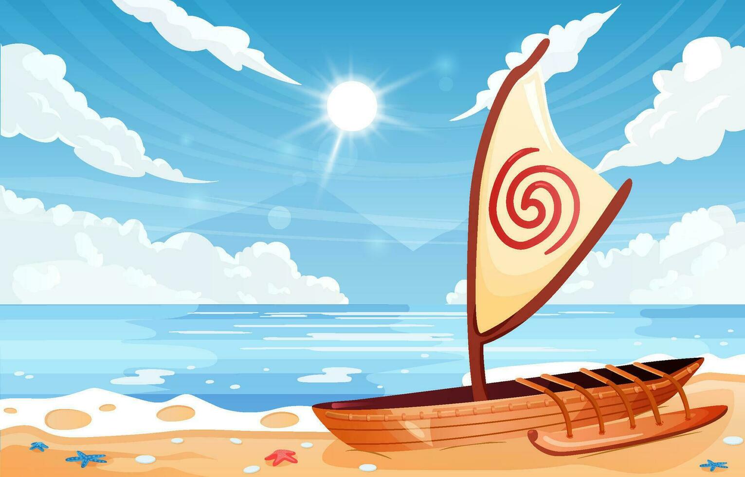 Wooden Boat on The Coast Background vector