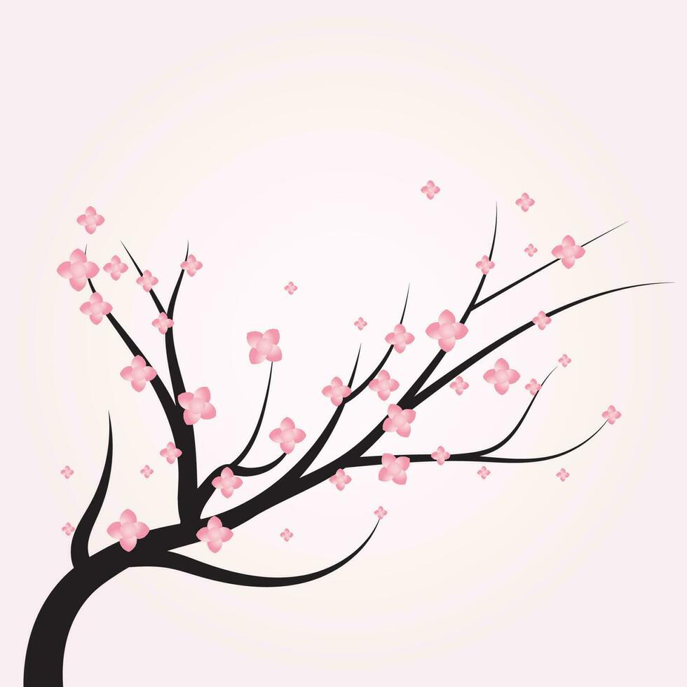 cherry Blossom Tree Premium Vector, Sakura tree branch bloom pink flower vector image