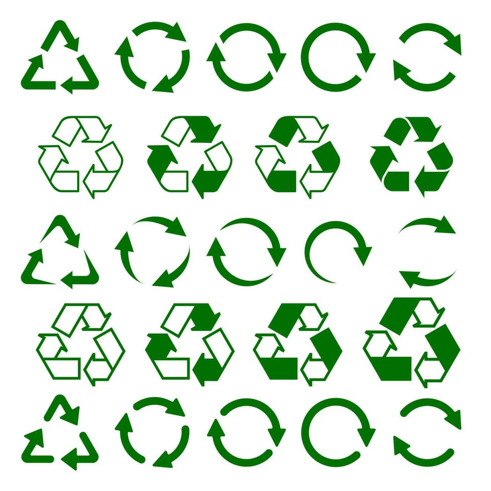 conjunto de verde flechas, reciclar señales vector