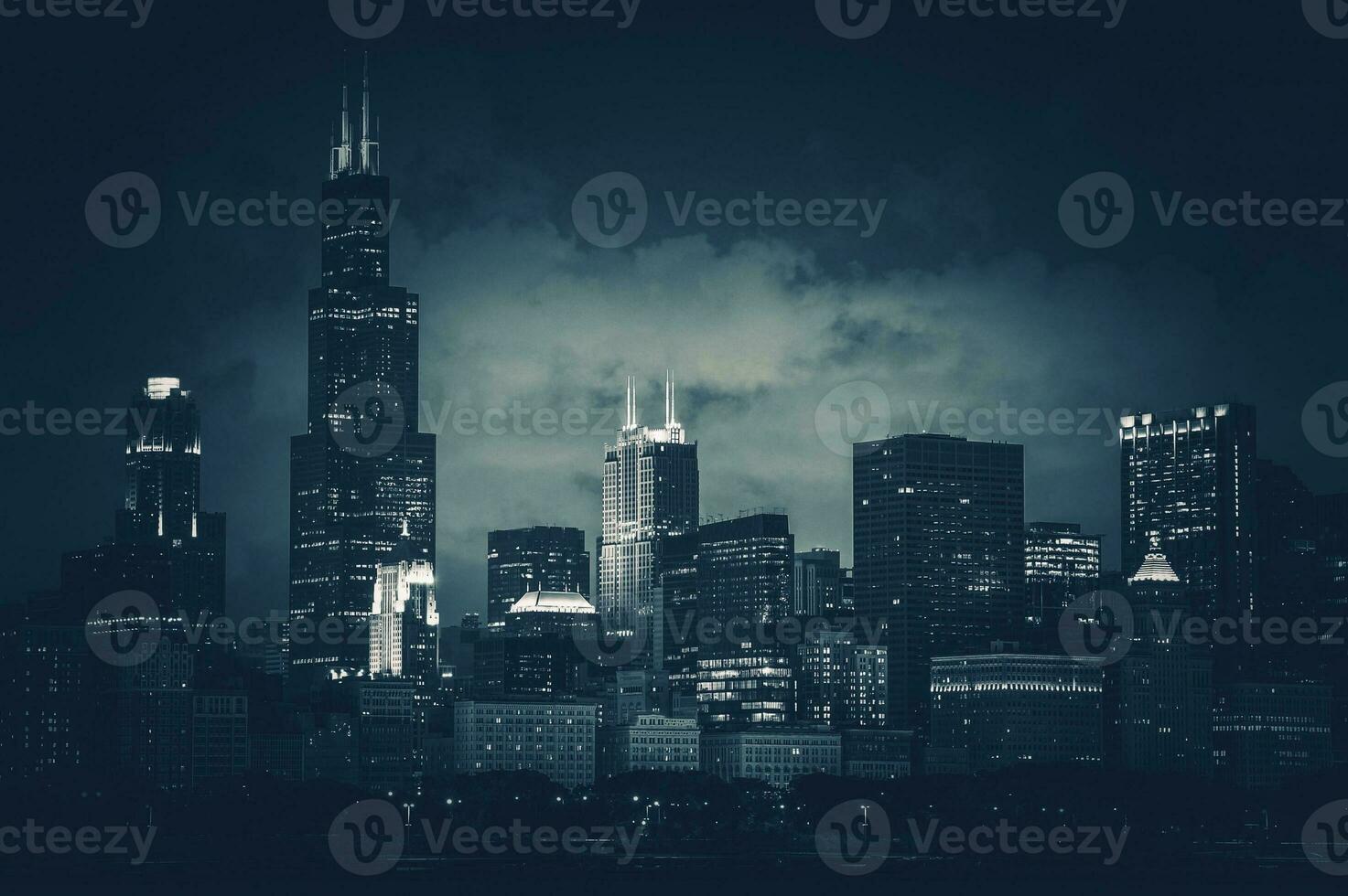 Chicago City Skyline Dark Blue photo